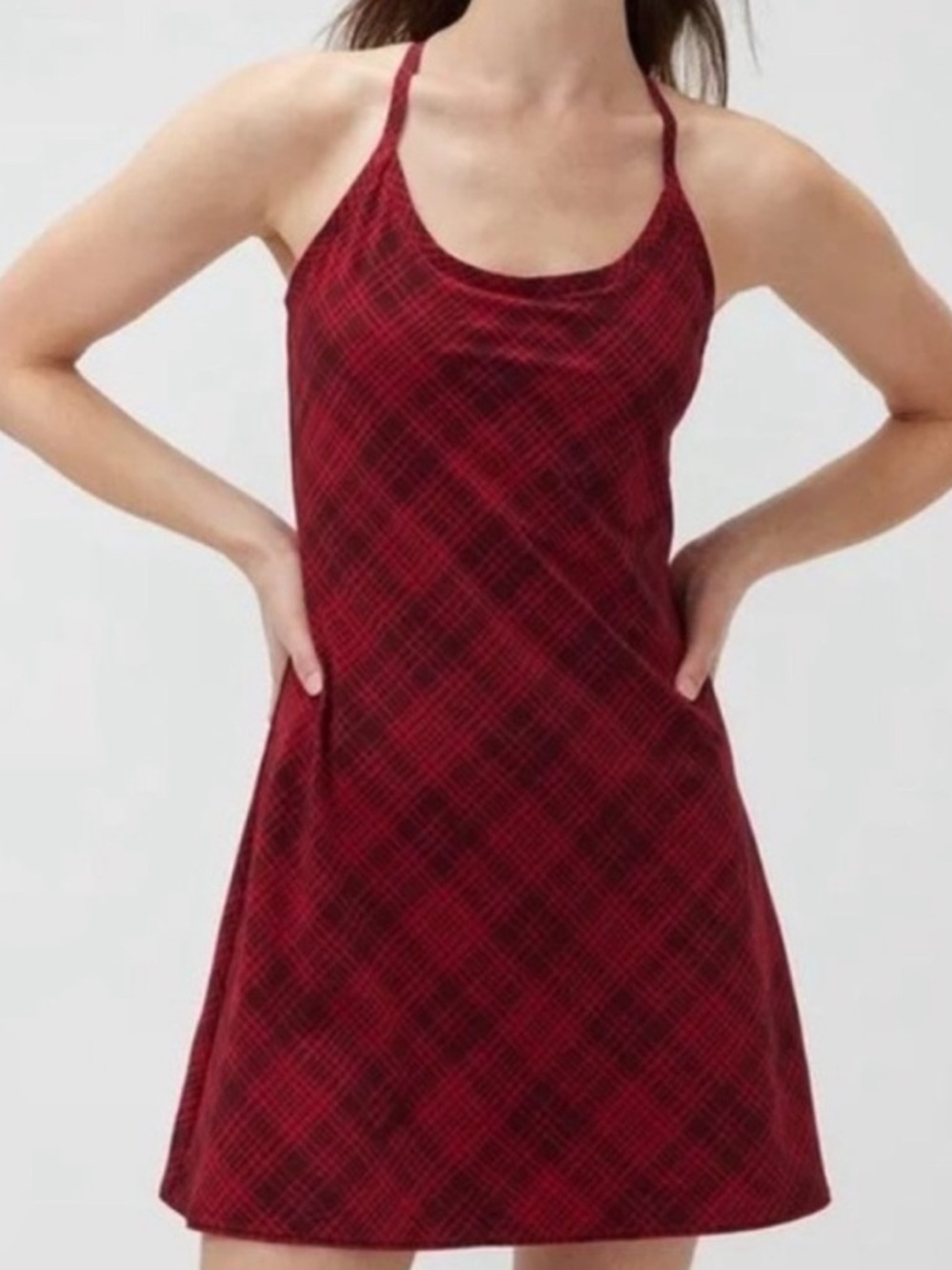 Outdoor Voices pomegranate plaid exercise dress